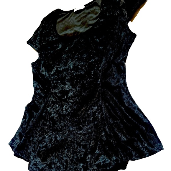 Black Velvet Velour Dressy Flared Short Sleeve Top - Picture 3 of 3